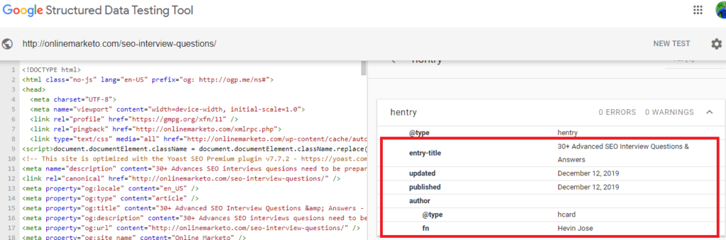 Online Marketo Structured Data Testing